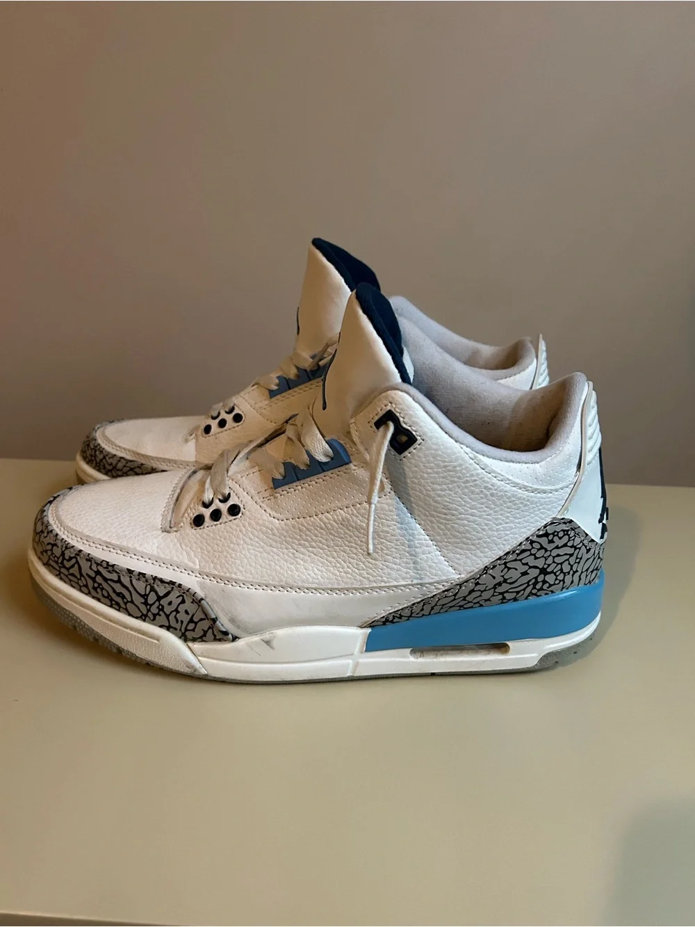 Jordan White and Light Blue Elephant Print High-Top Sneakers